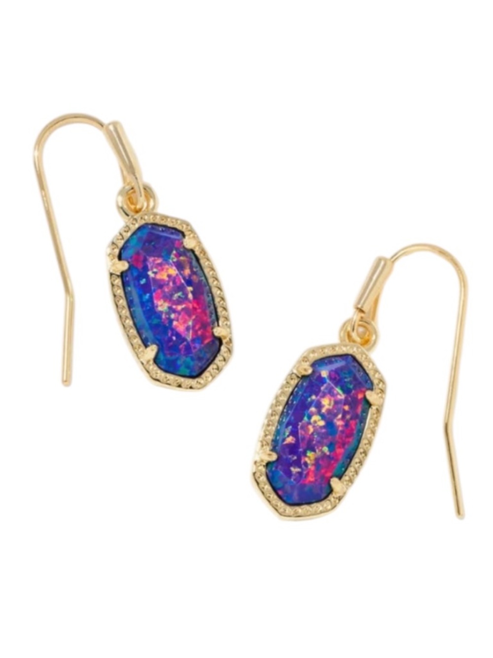 Kendra Scott Lee Gold Drop Earrings in Indigo Kyocera Opal, NWT - Picture 3 of 11